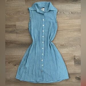 🎁 VINTAGE 80s Blue Gingham Sleeveless Button Down Mini Dress